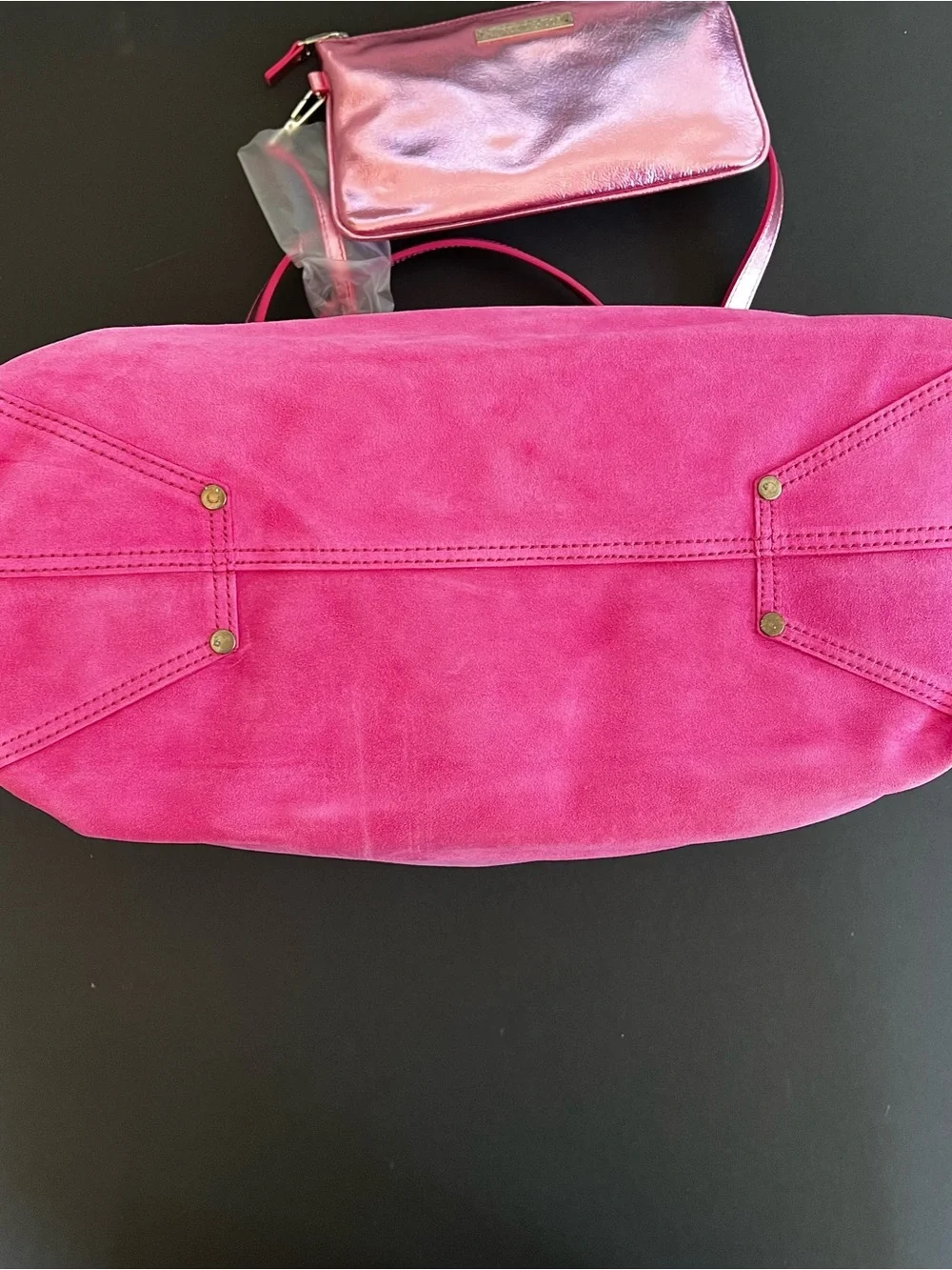 Tiffany & Co Slouchy Hot Pink Suede Reversible Metallic Large Tote Bag New
